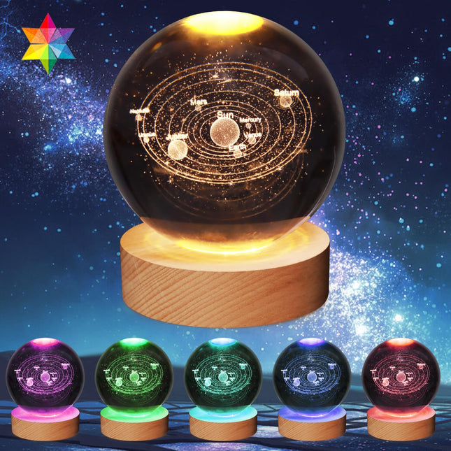 3D Crystal Ball Lamp,Large 3D Solar System Crystal Ball Lamp,Night Light 7 Color Change Bedroom Decor Lamp,Christmas s Birthday for Boys, Girls