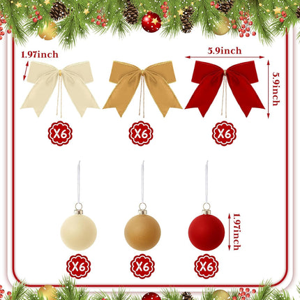Bencailor 36 Pcs Velvet Christmas Ornament Set Velvet Bows for Christmas Tree Velvet Christmas Balls Decoration Xmas Rustic Wreath Ribbon Bows for Christmas Tree Garland DIY Craft Wrapping Decor