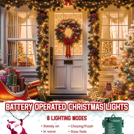 Minetom Cluster Lights Christmas Battery Operated Outdoor, 2 Pack 10Ft 120 LED Battery Christmas Tree Lights Firecracker String lights Waterproof Twinkle Lights for Indoor Wreath Xmas Tree Decorations
