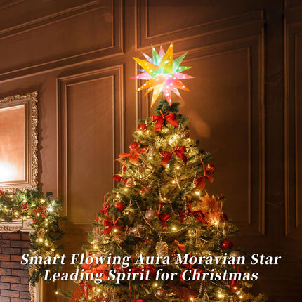 Smart 13" Moravian Star Tree Topper Lighted - 54 LED 3D Foldable Christmas Star Tree Topper with Lights, App Control Music Sync Top LED Tree Top with Remote Indoor Outdoor Decoration (Hollow Stars)