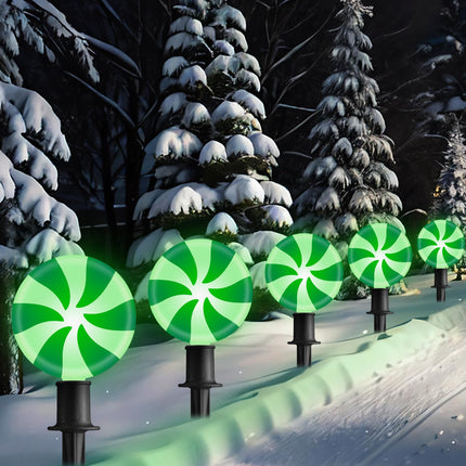 Christmas Lollipop Pathway Lights for Garden Christmas Decoration Green and White,10 LED String Path Sidewalk Lights with Stakes for Outdoor Lawn, Garden, Yard, Sidewalk