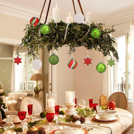 Ornament 35pcs Shatterproof Christmas Balls & Stars, Plastic, Red & Green, Hanging, for Xmas Tree Decorations, Wedding, Party Decors