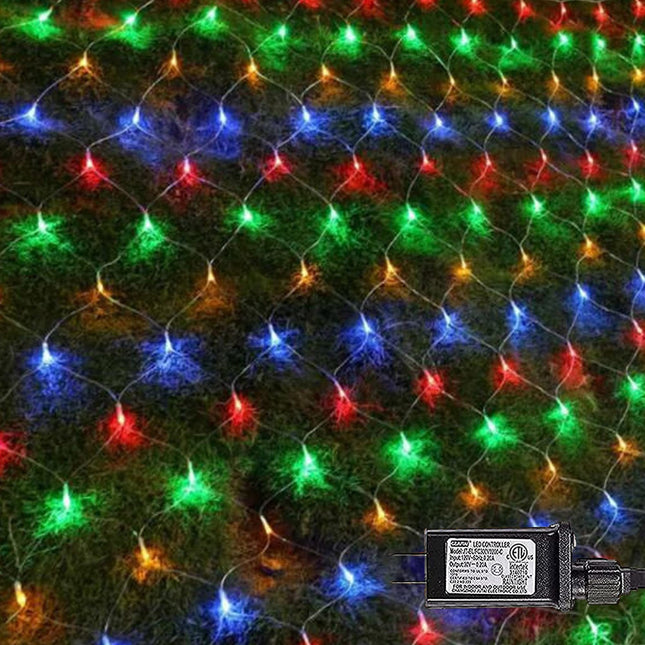 FUNPENY Christmas Net Lights, 9.8ft x 6.6ft 200 LED Mesh Decor with 8 Modes Waterproof Connectable Xmas Decorations for Outdoor Outside Bushes Yard Lawn Patio Tree Garden Party (Multi Colored)