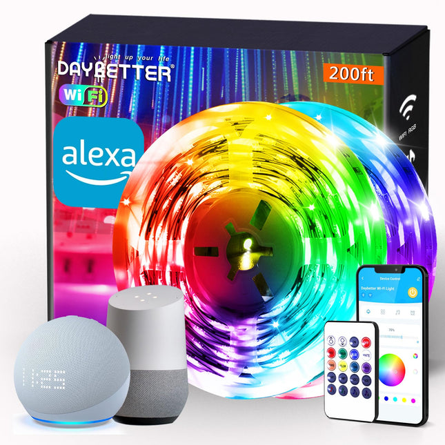 DAYBETTER Smart WiFi Led Strip Lights 200ft App Controlled Work with Alexa and Google Assistant Timer Schedule RGB Strip Color Changing Décor for Bedroom Party Kitchen 100ft2