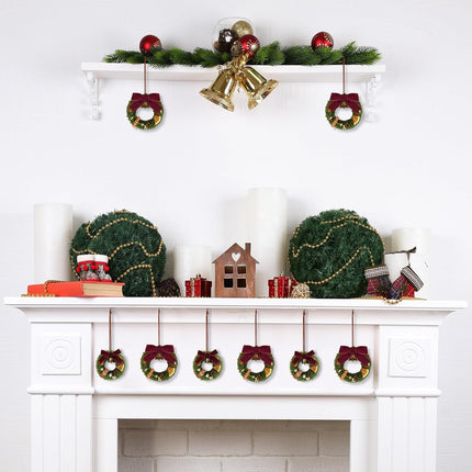 2 Pcs of Mini Christmas Wreath with Small Bell for Front Door, Windows, Home Decor, Farmhouse Christmas Decor, Car and Cabinet Decor, Miniature Crafts Dollhouse and Christmas Tree Decorations