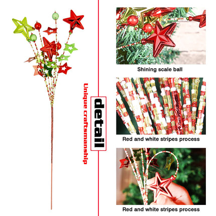 17”Red Green White Christmas Tree Decorations Beads Sequin Electroplating Five-Pointed Star Pick,Christmas Tree Topper Star Home Vase Ornaments Office Party Decorations s