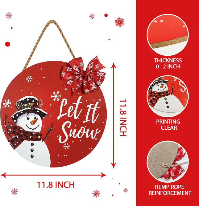 Christmas Snowman Door Sign Front Door Decor Wall Hanging Decoration Xmas Wood Door Hanger for Outdoor Porch Indoor 12in