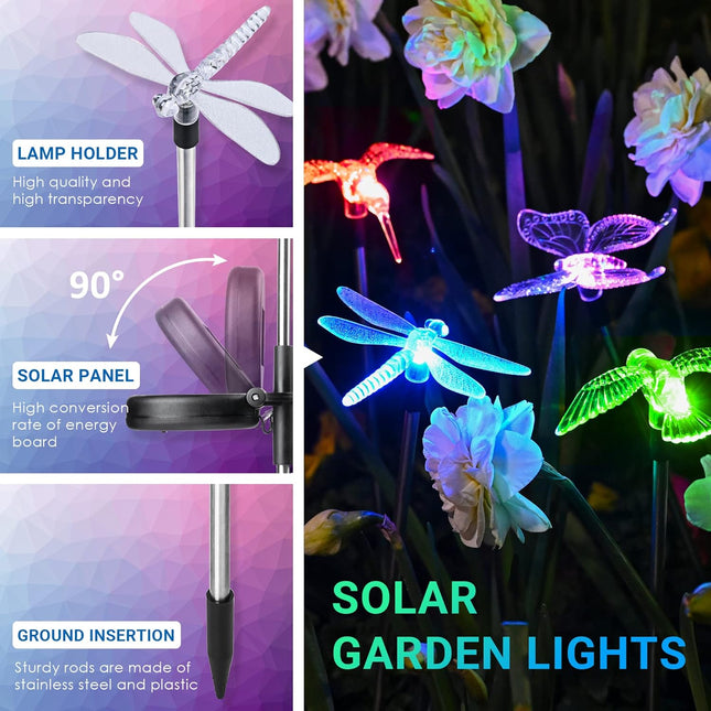 Solpex Solar Garden Lights, 3 Pack Solar Butterfly Lights Christmas Outdoor Decorations, MultiColor Changing Led Solar Light Stak