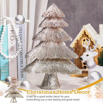 Tabletop Christmas Tree Decoration 15 in Glitter Champagne Gold Artificial Foil Tubes Xmas Tree Artificial Holiday Table Centerpiece Champagne Tabletop Small Xmas Tree for Home Party Craft