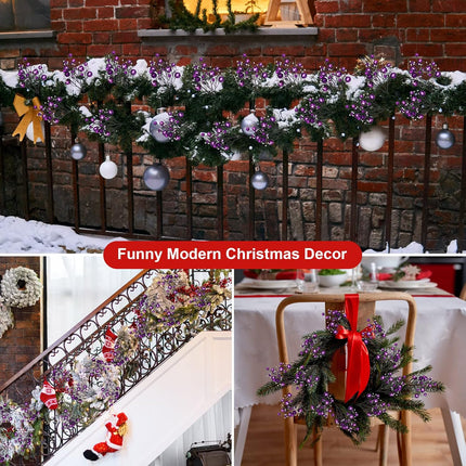 24 Pieces Christmas Glitter Berries Stems 10 Inch Christmas Berry Picks Artificial Glittered Berries Ornaments Floral Stems for Christmas Tree, Home Wreath, Party Decoration (Purple)