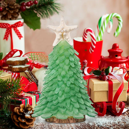 QICQDRAM Sea Glass Christmas Tree Handmade Crafts Sea Glass Christmas Tree for Christmas & Beach Decoration, Party Birthday , Home Decor, Collectible Figurines Christmas Tree