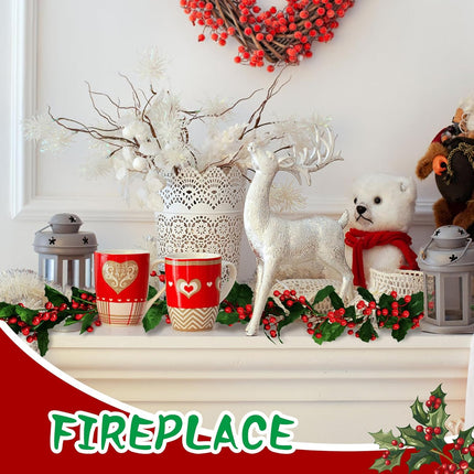 6 FT Red Berry Christmas Garland,Flexible Artificial Berry Garland,Christmas Garland Greenery with Holly Leaves Red Berries for Christmas Decorations,Winter,Holiday,Indoor Outdoor Decor