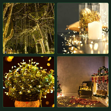 USB Fairy Lights Plug in, Outdoor Twinkle Firecracker String Lights with Timer and 8 Modes, 10ft 100 LED Waterproof Cluster Lights for Indoor Christmas Wreath Party Wedding Decoration, Warm White