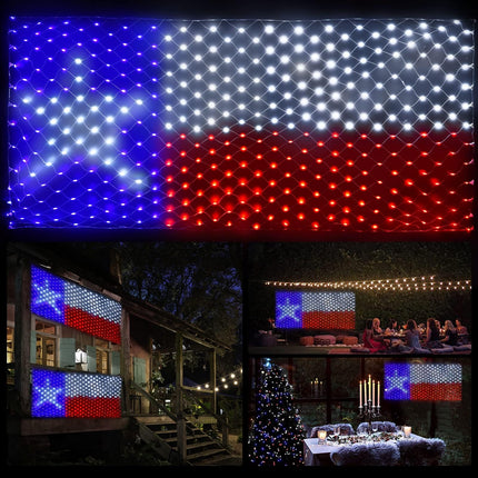 Leisure world LED Texas Flag Net Lights Outdoor, 384 LED American Flag Lights Texas Decor, 3.3 x 6.6 FT Patriotic Outdoor Lights, 8 Modes Texas Led Flag Lights for 4th of July, Christmas Decorations