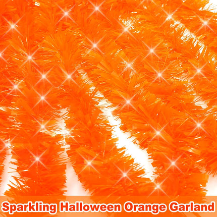 Halloween Decorations,33FT Halloween Tinsel Garland Orange Shiny Metallic Hanging Garland Halloween Garland for Home Tree Indoor Outdoor Party Halloween Decor