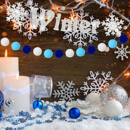 Preboun 5 Pcs Winter Wonderland Banner Glittery Snowflake Banner Frozen Birthday Banner Christmas Holiday Garland Snowman Snow Winter Party Decoration