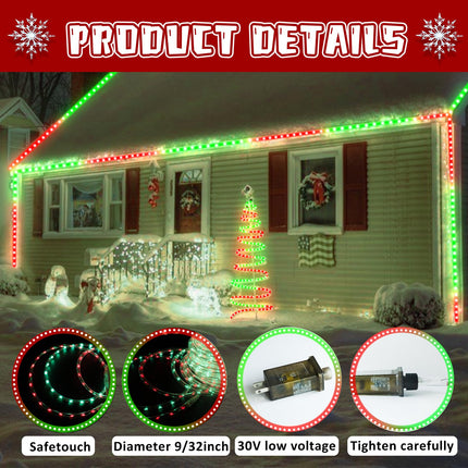 Christmas Rope Lights Outdoor, 50Ft 600 LED Red and Green String Lights, Waterproof Tube Light Plug in 8 Modes Timer Memory, Permanent Christmas Lights for Tree Fence Yard House Decorations