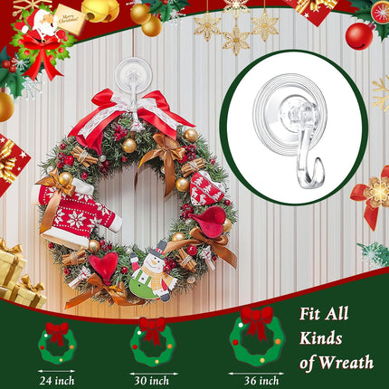 Yookeer Christmas Wreath Suction Cup Hooks Wreath Hanger Suction Cup Heavy Duty Reusable Suction Cups Large Clear Suction Wreath Hanger for Glass Door Window Hanger(12 Pcs)