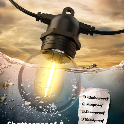 Brightown Outdoor Solar String Lights 34FT - LED G40 Pro Globe Patio Energy Saving with 11 Shatterproof Bulbs, 3 Light Modes Waterproof Hanging Lights for Christmas Outside Garden Backyard Party Decor