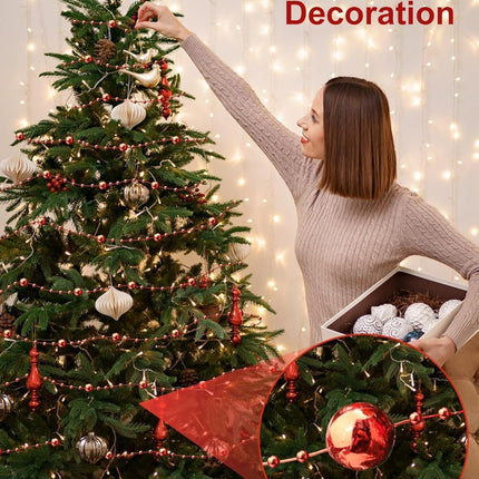 Christmas Tree Beads Garland Decorations,66Ft Strands Chain Pearls Beads String for DIY Christmas Tree Wreath, Xmas Decor Beaded Garlands for Stairs Fireplace Wedding Holiday Party (Red)