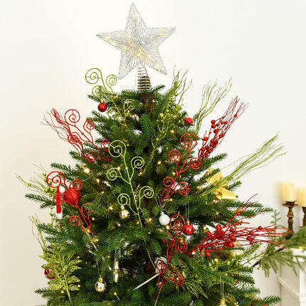 48 Pack Glitter Christmas Tree Picks 17'' Red Green Artificial Christmas Picks for Tree Curly Christmas Tree Filler Decorations DIY Crafts Holiday Home Decor