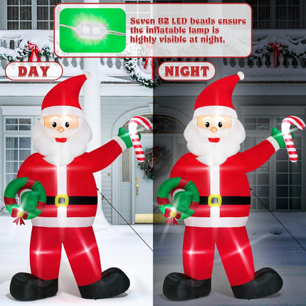 12FT Christmas Inflatables, Giant Inflatable Santa Claus Holding Candy Cane, LED Lighted Blow Up Christmas Santa Claus, Inflatable Santa Claus Outdoor Decorations for Party Holiday Lawn Yard