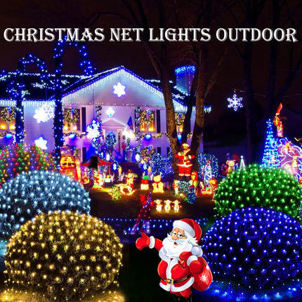 Christmas Net Lights Outdoor Mesh Lights, 14.8ft x 5ft 300 LED Warm White Net String Lights 8 Modes Connectable Fairy String Mesh Twinkling Christmas Lights for Bushes Tree Party Yard Garden Decor