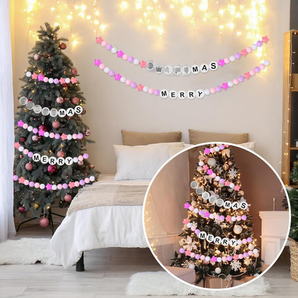 16 Ft Merry Christmas Banner Decoration Friendship Bracelet Banner, Merry and Bright Hanging Pre-Strung 3D Music Fans Garland for Xmas Tree Indoor Outdoor Holiday Party Decor(Pink)