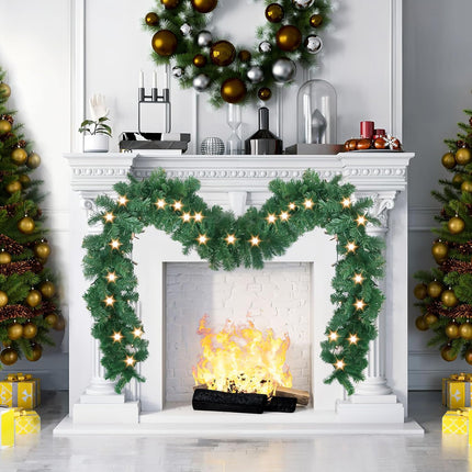 8.9FT Christmas Garland with Lights, Pre-lit Artificial Mantle Garland Christmas, Holiday Decoration for Stairs Railing Fireplaces Indoor Outdoor.