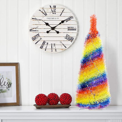 Mini 2FT Desktop Pop Up Christmas Tree - Collapsible Artificial Tinsel Pencil Christmas Tree, Skinny Xmas Tree for Indoor Home Apartment Porch Holiday Party Decorations(Rainbow)