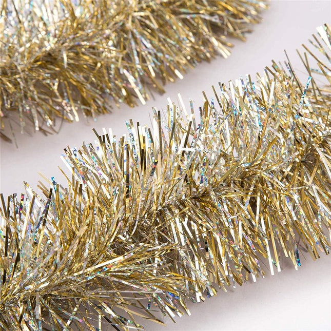 32ft Christmas Tinsel Garland, Christmas Tree Hanging Tinsel Decorations Colorful Reflections Shiny Sparkly Classic Holiday Ornaments Ceiling