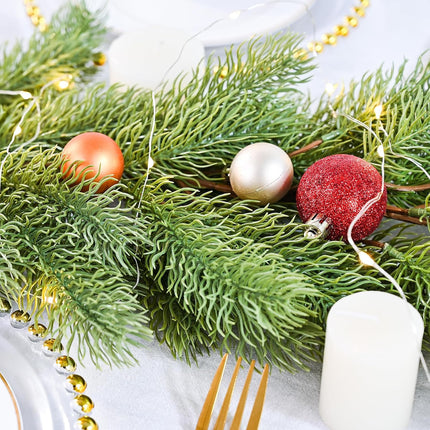 Lighted Pine Christmas Garland, 6ft Christmas Greenery Garland with 50 Led Lights, Realistic Spruce Garland Cypress Garland for Table Centerpiece Home Holiday Mantel Fireplace Decor