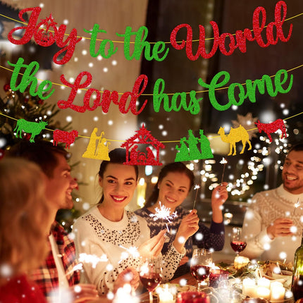 Merry Christmas Decoration Joy to the World the Lord Has Come Sign Banner Felize Navidad Garland Let Jesus Light Your Way Backdrop Nativity God Bible Santa Regilious Holiday Year theme Party Event Anniversary Gala Celebration Decor