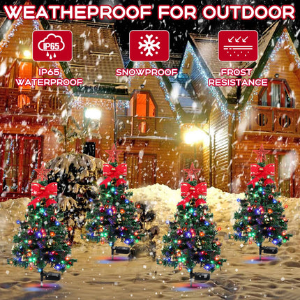 80LED Solar Christmas Tree Lights, 8 Modes Outdoor Christmas Tree Lights with Xmas Ball, Xmas Bell & Red Berry, Solar Powered Christmas Decorations for Outside Pathway Garden Yard Decor, 2PCS