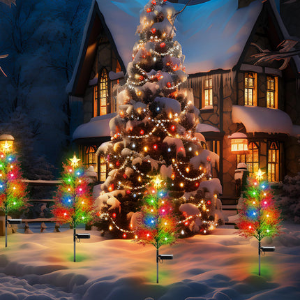 4 Pack Christmas Outdoor Decorations, Artificial Small Solar Christmas Tree Lights Outside, 2 Modes 40LED Solar Christmas Decorations Outside, Solar Christmas Lights Outdoor Waterproof Decorations
