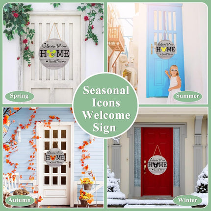 Christmas Front Door Decorations, Interchangeable Welcome Sign Seasonal Front Door Sign Farmhouse Wall Décor, Door Hanger (Rey)