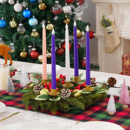 Waipfaru 6 Pcs Christmas Advent Wreath Advent Candle Holder with 5 Flameless Simulated Candles, 12 Inch Advent Wreath and Candles Set, Christmas Centerpiece Decorations for Table Indoor Home Church