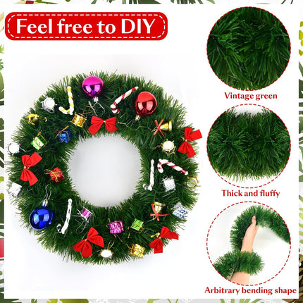 100FT Green Garland Christmas Decor Tinsel Garland Non-Lit Christmas Garland Outdoor with Xmas Ornaments Soft Garland Artificial Christmas Decoration for Stair Railing Fireplace Indoor Home Mantle