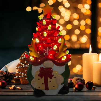 Deer Ceramic Christmas Tree Gnomes, Christmas Women s, Funny Kids Men , LED Lighted Christmas Tree Decorations Indoor for Home Room Table Top, Reindeer Decor Figurine Collectione (Red Green)