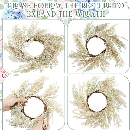 Panelee 4 Pcs Pampas Grass Candle Rings Wreath Faux Pampas Grass Candleholders 3.9 Inch Small Boho Wreath Artificial Greenery Candle Rings for Wedding Home Decor Fall Tabletop Farmhouse Decor