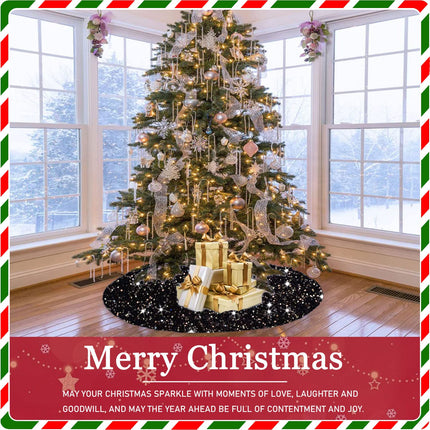 Black Tree Skirt Glittery Christmas Tree Skirts 36 Inch Velvet Round Xmas Tree Skirt for Sequin Tree Skirt Cover for Artificial Trees Sparkle Christmas Tree Skirt for Halloween Party Decor