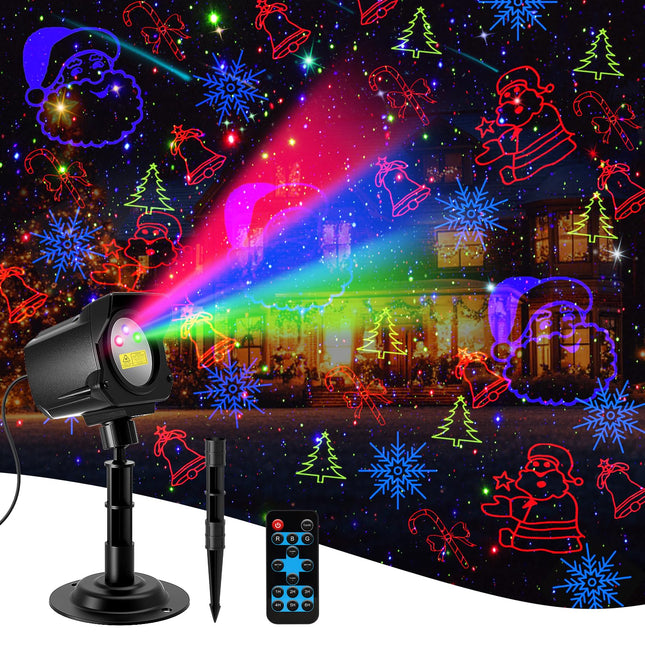 Laser Christmas Projector Lights Outdoor, 3 Color Laser Light Projector with Christmas Decorative Patterns, Waterproof, Indoor Holiday Decoration, Christmas , Home Decor, Party, Garden (Black)