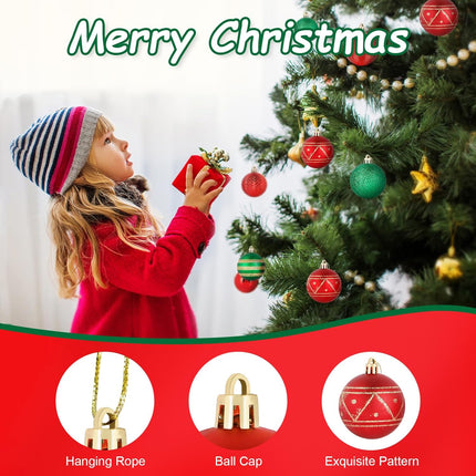 16Pcs Christmas Tree Ball Ornament Set - Red and Green, Shatterproof Decorations for Xmas Tree, Holiday Garland & Wreath. Hooks Included