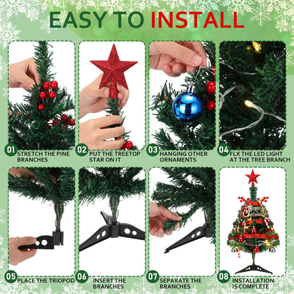 Liliful 3 Pcs Desktop Mini Christmas Tree Small Artificial Christmas Trees with LED Lights and Ornaments 18/20/ 22 Inch Tabletop Xmas Tree for DIY Christmas Decorations