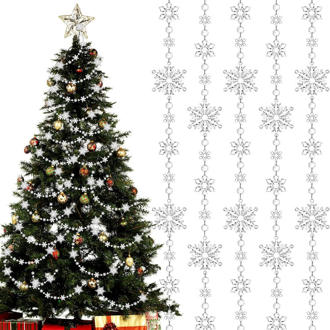 Christmas Snowflake Tree Garland Acrylic Snowflakes Hanging Garland Crystal Snow Flakes Ornaments for Tree Christmas Winter Theme Ornaments for Mantel Curtains Tree, 9.8 Ft/Each (Clear,4 Pcs)
