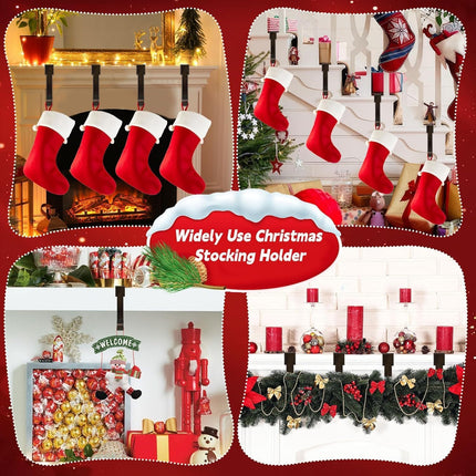YUANQIAN Christmas Stocking Holders Mantel Hook Hangers Fireplace Hooks Hanger Christmas Stocking Hook Fireplace Hanger Grip for Christmas Party Decorations (Black)