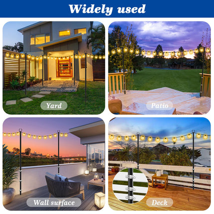 2 Pack 10Ft String Light Poles,Light Poles for Outside String Lights,Outdoor Light Poles with Fork,Metal Poles Stand for Patio,Backyard,Deck