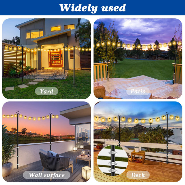 2 Pack 10Ft String Light Poles,Light Poles for Outside String Lights,Outdoor Light Poles with Fork,Metal Poles Stand for Patio,Backyard,Deck