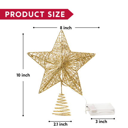 Joiedomi Christmas Tree Toppers, Glitter Gold Star Tree Topper Lighted with Warm White LED Lights for Xmas Tree Decorations, Holiday Party Indoor Decor
