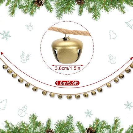 2 Pcs Christmas Jingle Bell Garland Wrought Bell Chime Gold Bell Garland Hanging Bell Antique Bells for Door Wall Bell with Hanging Rope for Christmas Decor